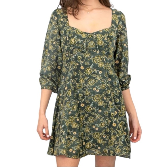 J Crew NWT Sweetheart Long Sleeve Mini Dress in Green Vintage Vines - Picture 13 of 13